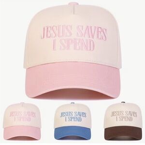Embroidered 'JESUS SAVES I SPEND' Two-Tone Trucker Hat